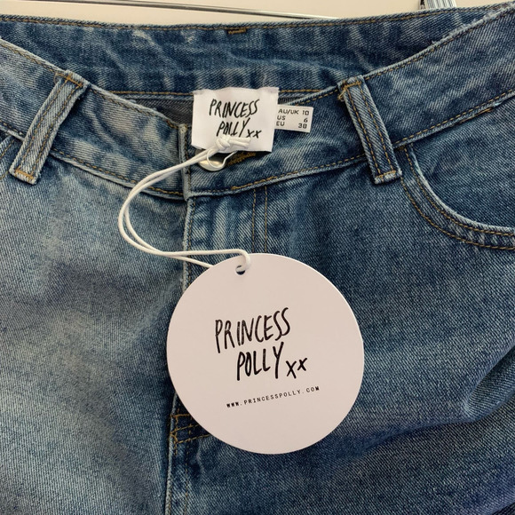 PRINCESS POLLY Trader Two Tone Wide Leg High Rise Frayed Denim Jeans NWT NFR - Picture 13 of 16